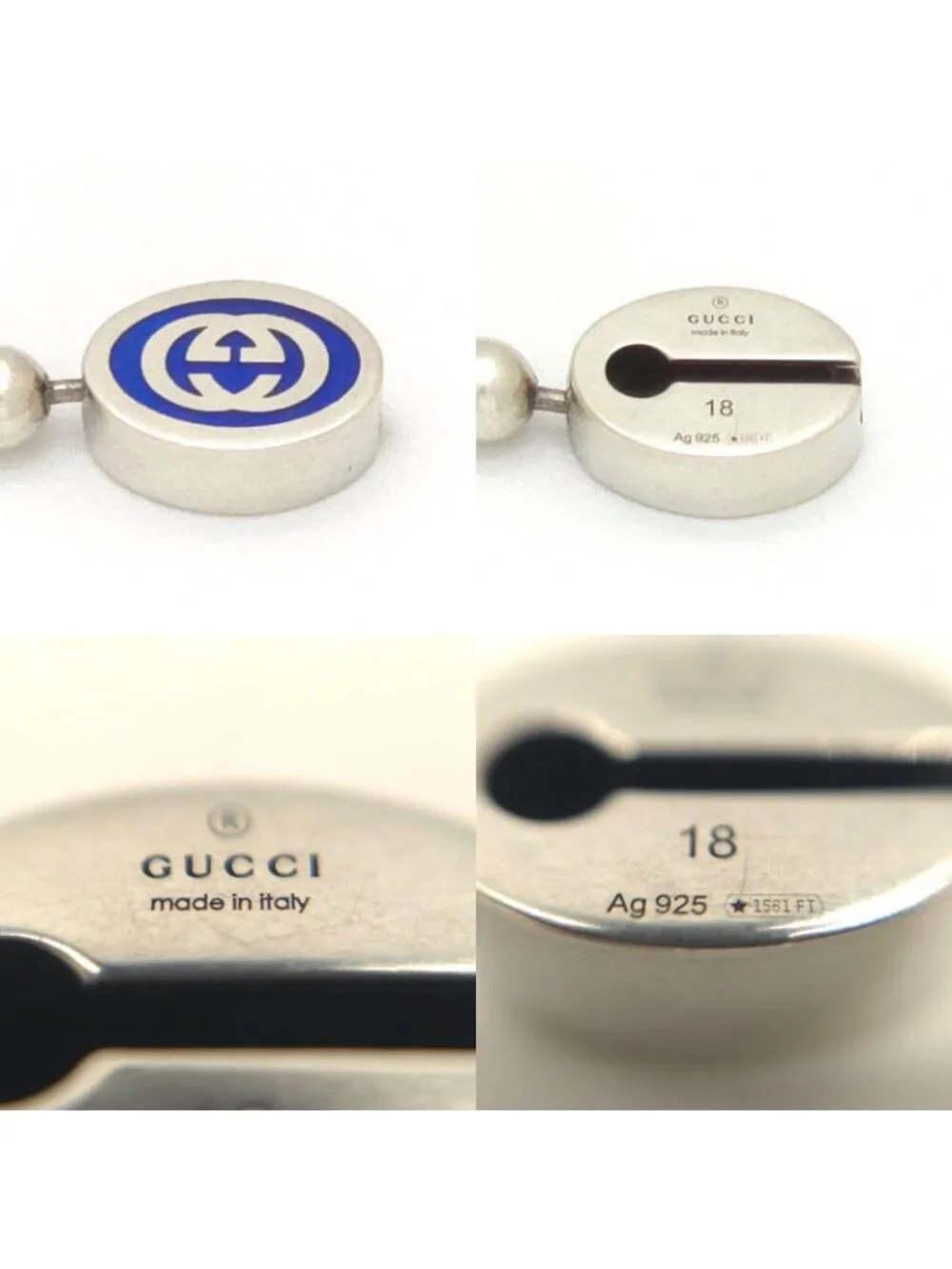 Gucci Interlocking Ball Chain Bracelet 18 17.7 Blue Color Enamel Sterling Silver